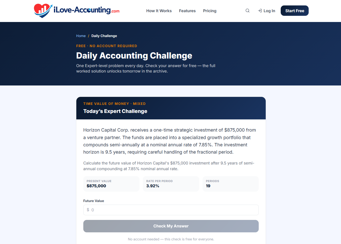 Daily accounting challenge — one expert problem every day